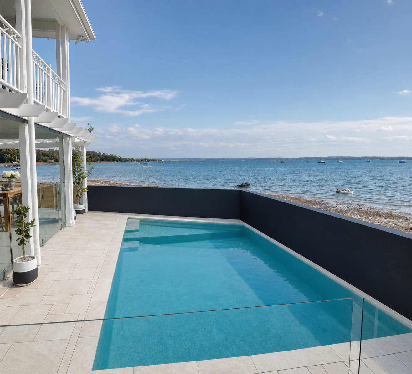 Pool surround tiling — outdoor wet-area finish